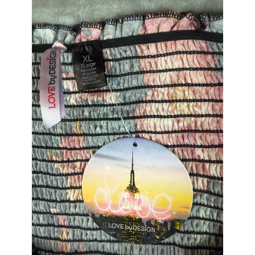 Love by Design Floral Smocked Crop Top Black Pink Puff Sleeve XL New - Picture 2 of 5